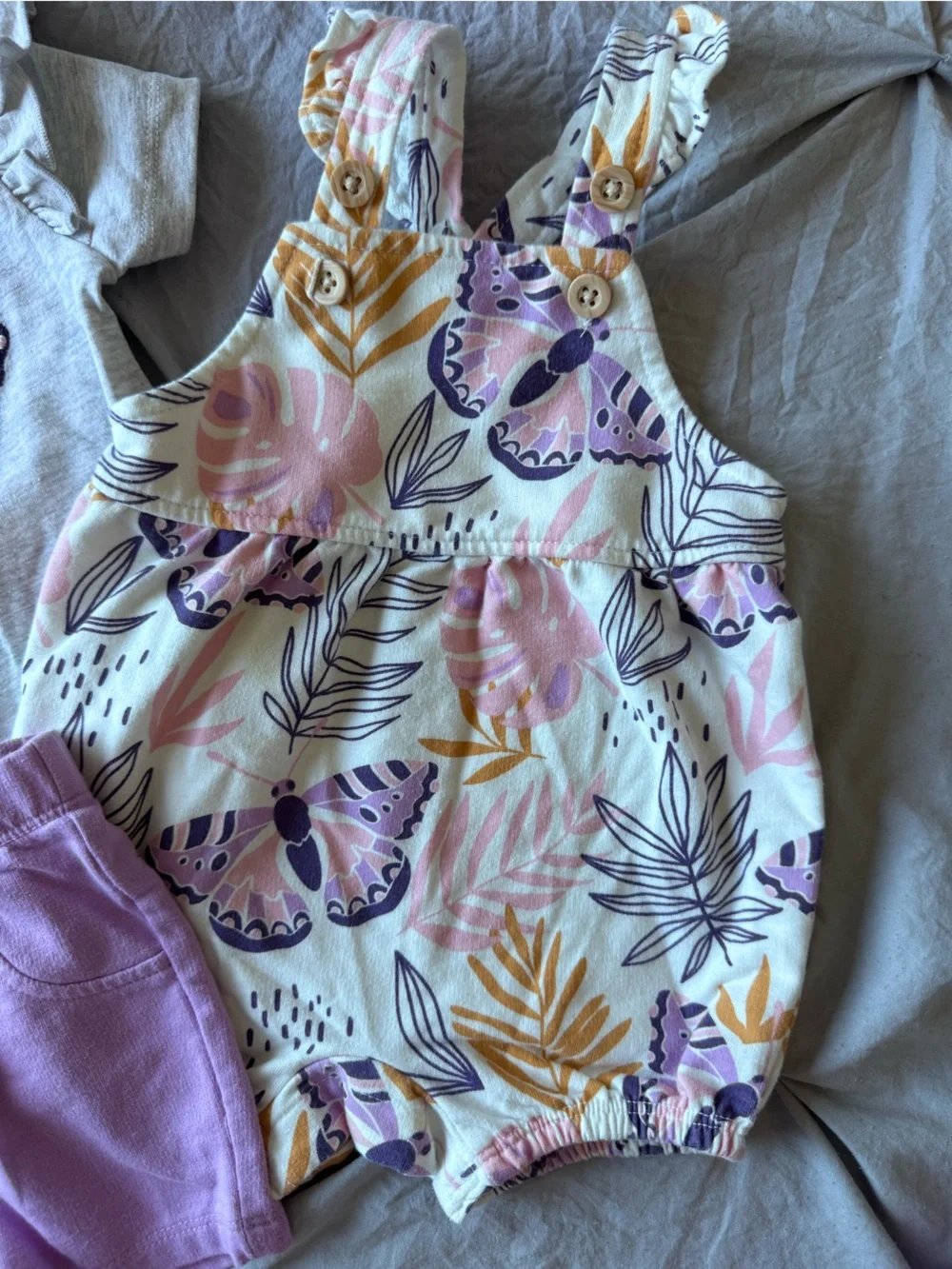 Pekkle Lavender & Light Gray Baby Girl Outfit Set